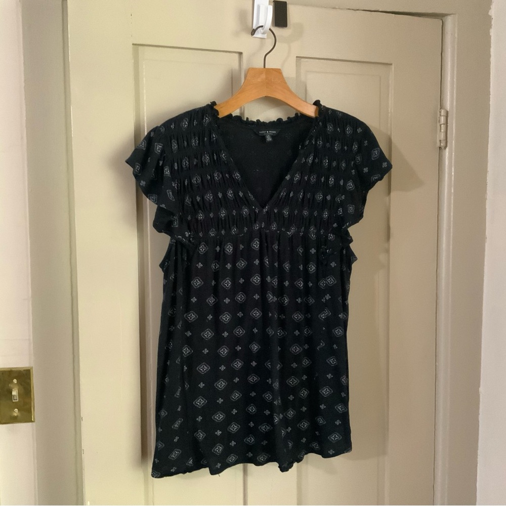 Lucky Brand Black Blouse with White Pattern